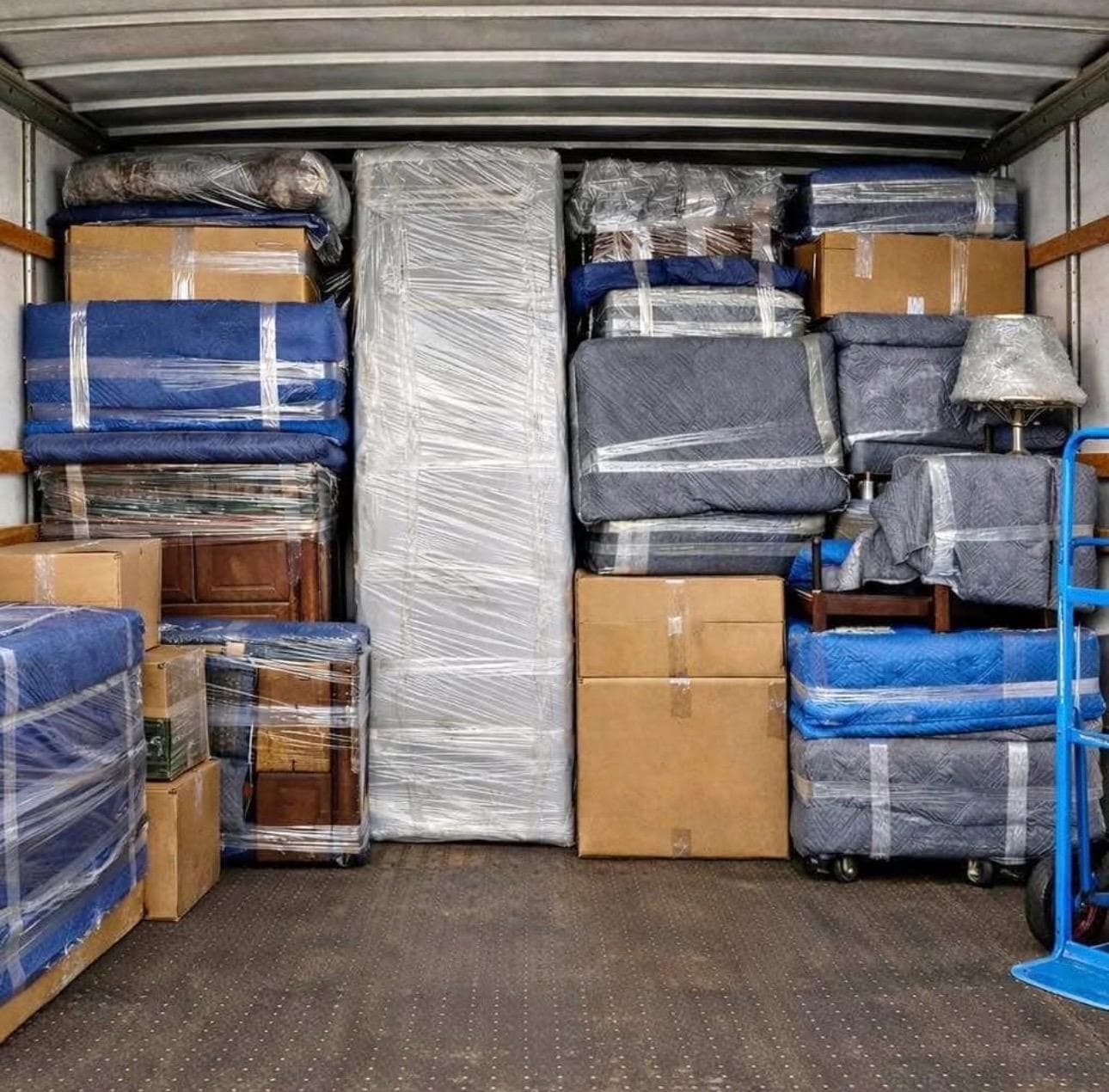 Long distance moving truck packed securely